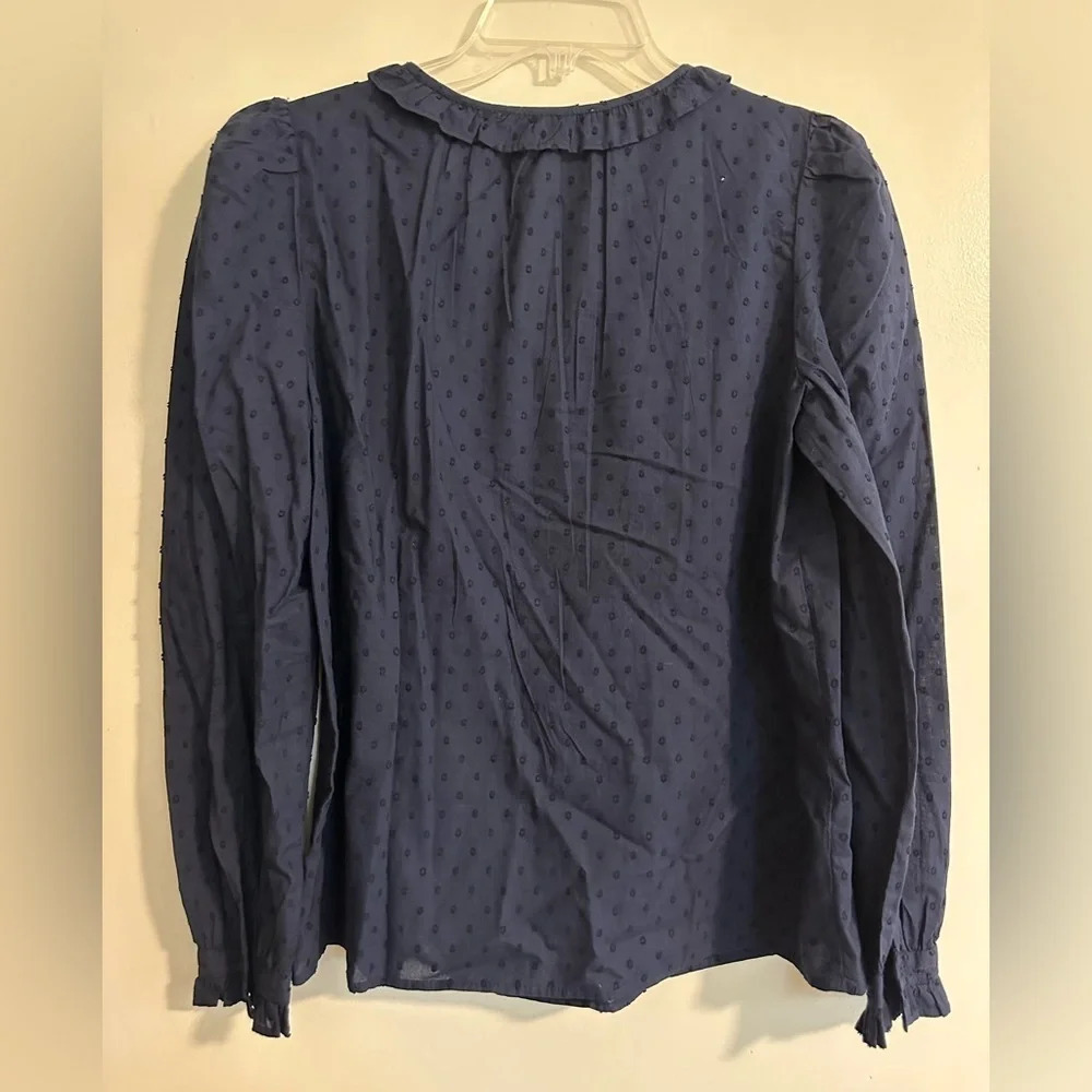 NWT Small Loft Navy Long Sleeve Cotton Blouse - Picture 2 of 5